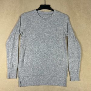 Alo Womens S Slit Side Long Sleeve Sweater Round Neck Lightweight Gray Soft